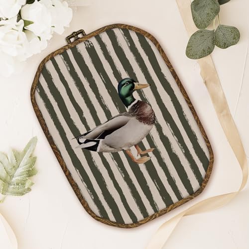dvhdajed Vintage Mallard Duck Wall Art Decor, Duck Nursery Decor,Vintage Ducks Framed Canvas Art, Olive Farmhouse Ducks Octagon Wall Hanging Decoration for Bedroom Living Room Bathroom, 10.2x7 Inch - Image 4