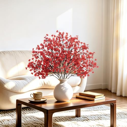 Uieke 6 Pcs Babys Breath Artificial Flowers Bulk Silk Red Faux Flowers Real Touch Gypsophila Bouquet for Christmas Halloween Home Wedding Decoration - Image 2