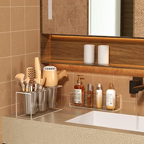 HIIMIEI Hair Tool Organizer, Acrylic Hair Dryer Holder, Bathroom Countertop Blow Dryer Stand Storage, Vanity Organizer for Accessories, Makeup, Flat Irons, Curling Irons, and Toiletries (Clear) - Image 4