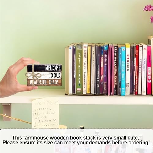 Ycyfckdr Decorative Wood Book Stack for Home, Welcome to Our Beautiful Chaos, Rustic Table and Living Room Bookshelf Farmhouse Decor (L67) - Image 3