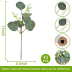ZeKonan 40 Pcs Artificial Eucalyptus Stems with White Seeds Plants 11" Fake Eucalyptus Leaves Branches Faux Greenery Stems for Floral Arrangement DIY Bouquets, Wedding Table Vase Home Decor - Image 2