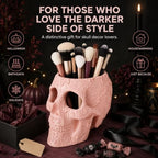 Skull Makeup Brush Holder, Pen Holder, Vanity, Desk, Office Organizer, Stationary, Decor Planter, Candy Bowl, Goth Decorations, Extra Large, Skulls Gothic Skull & Bones Organizer Bathroom (Cloud Pink) - Image 4