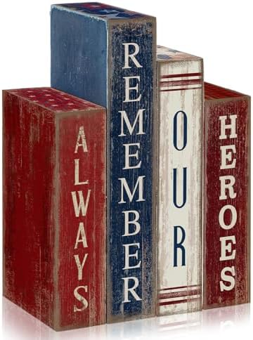 Lineshading 4 Pcs 4th of July Table Decoration Wooden Book Patriotic Sign by Lineshading