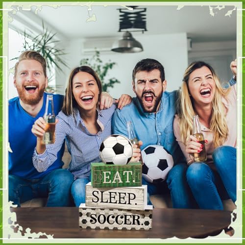 Yuntau 4 Pcs Soccer Table Decor Wooden Sign, Rustic Tiered Tray Decor - Image 4
