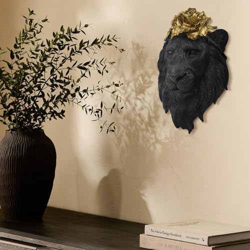 GUSFREUD Black Animal Heads Sculptures Wall Art - Resin Faux Lion for Home Wall Decor, Lion Wall Hanging Decoration for Living Room, Bedroom & Kitchen, Unique Gift Idea - Image 6