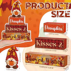 4 Pcs Fall Decor for Home Gnomes Pumpkin Wooden Signs with Harvest Wishes - Image 2