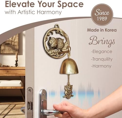 Solid Brass Shopkeepers Bell for Door Opening – Handmade in Korea – Feng Shui Wealth Chime for Business Entry & Home Decor – Housewarming Gift (Gold Owl) - Image 3