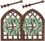 WAKOSAN Rustic Wood Window Frame Wall Decor with Wreath & Arrows, Set of 2 by WAKOSAN