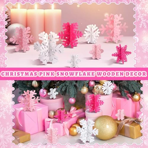 Wenqik 16 Pcs Wooden Snowflake 3D Centerpieces,White,Pink - Image 6