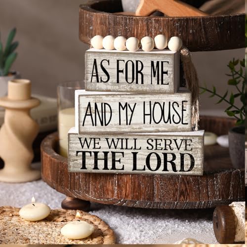 Yuntau 4 Pcs Farmhouse Christian Table Decor Stacked Wooden Block Sign - Image 2