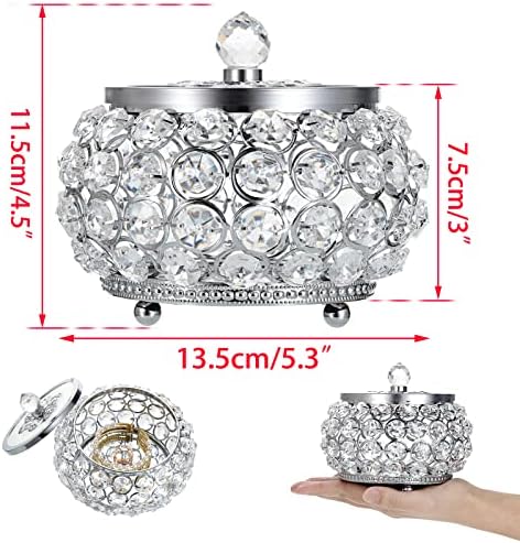 Hipiwe Crystal Jewelry Trinket Box with Glass Lid Silver Mirrored Treasure Box Decorative Jewelry Box Ring Earrings Necklace Storage Keepsake Box Gift for Women - Image 6