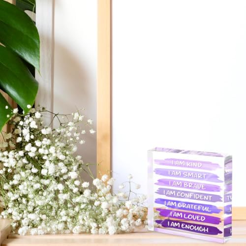 I Am Kind Acrylic Plaque 4x4in, Purple Accessories Motivational Desk Decor - Image 3