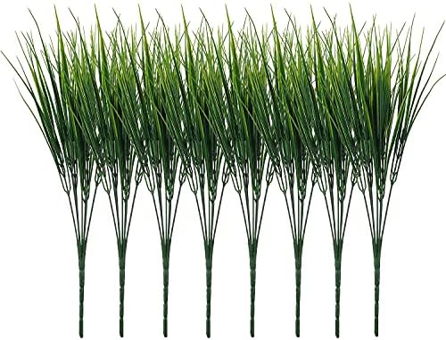 XLFAQXM 8 Pack Artificial Plants Flowers Grass Shrubs No Fade Faux Plastic Flowers Outdoor for Farmhouse Garden Porch Patio Indoor Wedding Decoration Greenery Fake Plants uv Resistant (3#Green) - Image 7