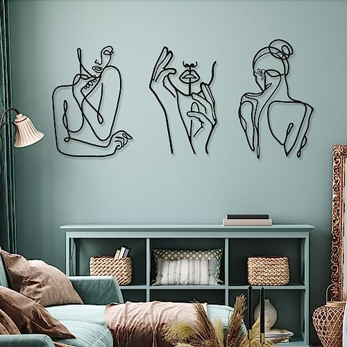 Photect 3 Pcs Metal Wall Art Minimalist Woman Line Decor, Cute, Black - Image 2