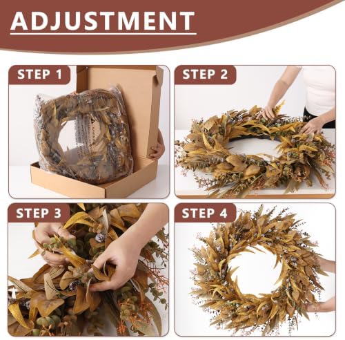 32" Artificial Fall Eucalyptus Wreath with Seeds for Front Door(Orange) - Image 5