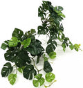 Artificial Monstera Plants, Fake Tropical Palm Small Potted Faux Hanging Greenery Mini Plants for Indoor Outdoor Home Office Garden Houseplants Pot Decor Wedding Party DIY Decoration - Green 2 Pack by CATTREE