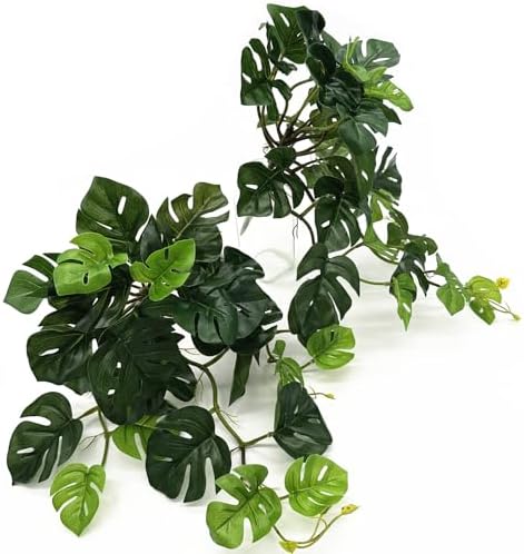 Artificial Monstera Plants, Fake Tropical Palm Small Potted Faux Hanging Greenery Mini Plants for Indoor Outdoor Home Office Garden Houseplants Pot Decor Wedding Party DIY Decoration - Green 2 Pack by CATTREE