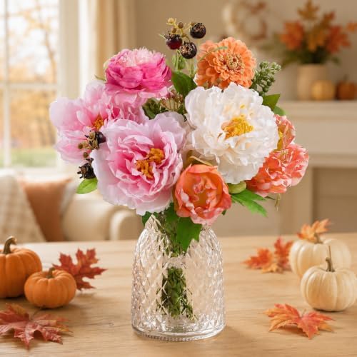 Fall Flower Arrangements with Vase Artificial Peony Home Decor by FLEURIFI