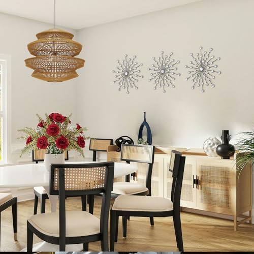 ZEXUIRU 3 Set Black Starburst Wall Art for Home Decor Metal Bling Crystal Rhinestones Sunburst Wall Decor Sparkling Rhinestone Art Accent Black - 13in - Image 3