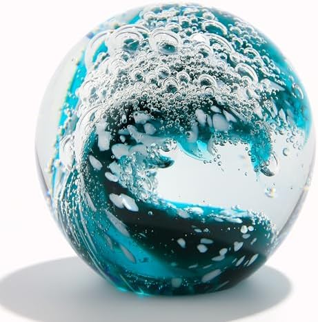 Qianwei Ocean Waves Hand Blown Glass Decor Crystal Ball Sea Figurines Gifts by QianweiCrystal
