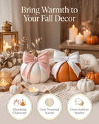 Decorative Resin Pumpkin Figurines Orange White with Bow Fall Decor Harvest - Image 6