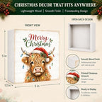 Christmas Highland Cow Decorations Wooden Box Sign Santa Hat Lights - Image 4