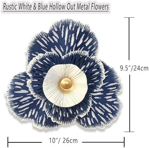 Metal Flower Wall Art Decor, 10" Blue White Layered Floral Sculpture - Image 4