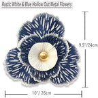 Metal Flower Wall Art Decor, 10" Blue White Layered Floral Sculpture - Image 4