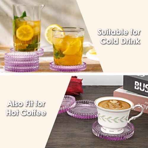 Modern Clear Coaster Set of 5- Glass Coasters for Drinks, Clear Purple - Image 5