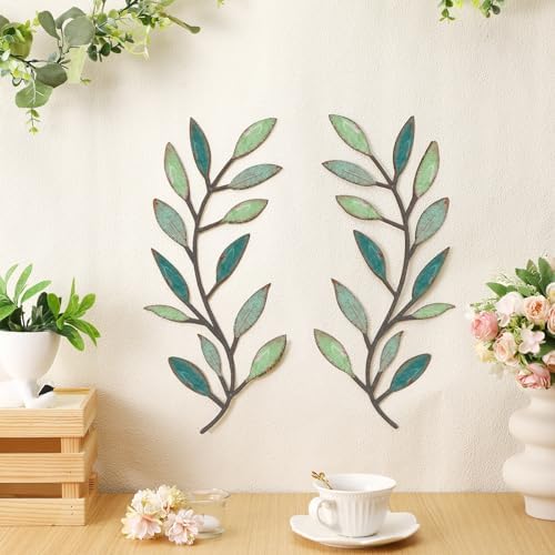 Zhengmy 2 Pcs Metal Leaf Wall Art Vine Branch Decor,Gradient Green - Image 3