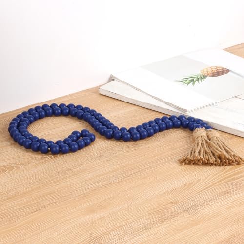 RAMIRABI 58in Wood Bead Garland, Farmhouse Rustic Country Decor, Navy Blue - Image 3
