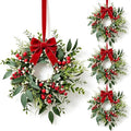 4 Pcs Mini Christmas Wreaths for Cabinets 9" Christmas Kitchen Cabinet with Burgundy Red Berry Eucalyptus Leaves Bow for Indoor Outdoor Farmhouse Home Wall Window Festival Wedding Decor by Unknown