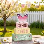 Spring Decoration Wooden Tiered Tray Decor – Butterfly Spring Stacked Block Sign with Floral Accents – Farmhouse Tabletop Spring Decor for Shelf Mantel Seasonal Home Display - Image 4