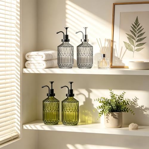 Amolliar 12 Oz Glass Soap Dispenser with Plastic Pump,Dark Grey,1 Pack - Image 5
