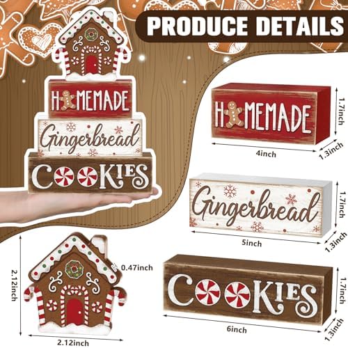 Marsui 4 Pcs Christmas Gingerbread House Decorations Wooden Table Signs - Image 5