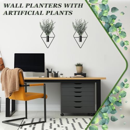 Jexine 2 Pcs Hanging Artificial Planters Wall Decor, Black, Eucalyptus - Image 6