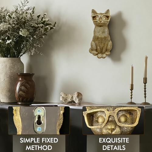 GUSFREUD Vintage Gold Animal Heads Sculptures Wall Art - Resin Faux Cat for Home Wall Decor, Cat Wall Hanging Decoration for Living Room, Bedroom & Kitchen, Unique Gift Idea - Image 4
