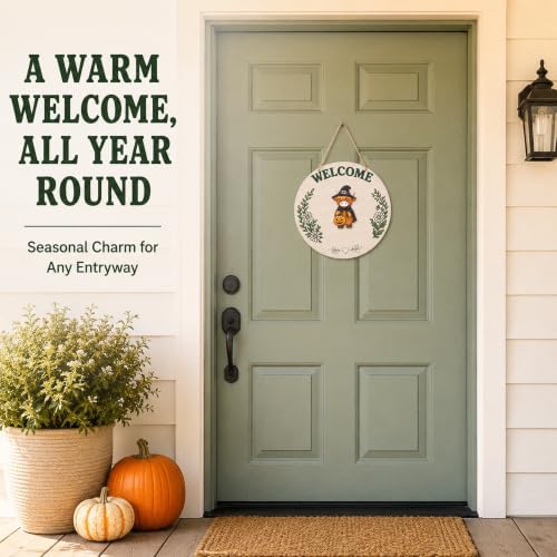 Highland Cow Decor with Seasonal Accents, Interchangeable Welcome Sign for Front Door, 8.8 Inch Welcome Porch Sign, Fall & Halloween Welcome Sign for Home - Image 5