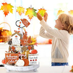 Reallnaive 18 Pcs Fall Tiered Tray Decor, Classic Vintage Pumpkin Signs - Image 6
