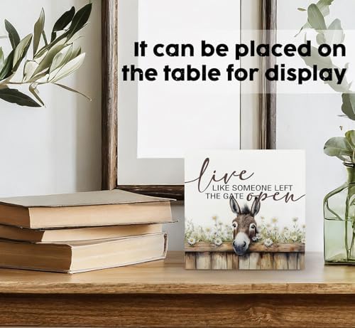 Donkey Bathroom Decor Sign - FarmHouse Cottagecore Animal Wooden Signs,Rustic Farmhouse Live Like Someone Left The Gate Open Wood Sign Home Decor,Donkey Signs For Bathroom - Image 3