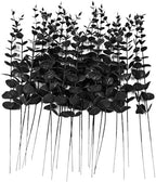 ABAJI 24 PCS Eucalyptus Stems Plastic Vivid Leaf Decorations Artificial Leaves Fake Faux Greenery Plant for Home Office House Table Desk Decor Wedding or Party Vase Forever Live by ABAJI
