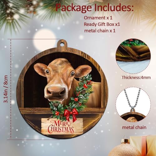 Cow Christmas Ornaments 2026, Brown Cow Ornaments for Christmas Tree, Farmhouse Christmas Ornaments, Farm Animal Christmas Ornaments, Jersey C ow Ornament - Image 5