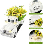 OurWarm White Vintage Truck Decor with Sunflowers, Rustic Farmhouse Decor - Image 3