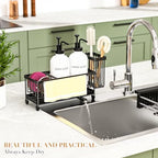 Kitchen Soap Dispenser Set with Sponge Holder and Towel Rack, 17OZ Glass Bottle, Hand and Dish Soap Dispenser Set, Non-Slip Silicone Pad, Brush Holder, Kitchen Sink Caddy Organizer Countertop (White) - Image 6