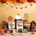 Reallnaive 18 Pcs Fall Tiered Tray Decor Set Classic Wood Signs - Image 5