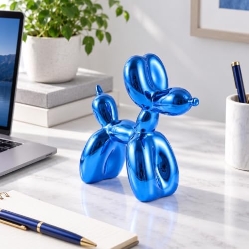 Blue Balloon Dog, Animal & Modern Sculpture, Preppy & Office Gold Decor, Small Figurines - Image 2