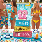 Yuntau 4 Pcs Summer Flip Flop Decor Wooden Beach Table Centerpiece Sign - Image 4