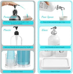 Glass Mouthwash Dispenser for Bathroom, 16 OZ Mouthwash Dispenser with Pour Spout and Wood Cup Holder and Tray, Mouth Wash Bottle Container, Farmhouse Kitchen Bathroom Decor and Accessories, White - Image 5
