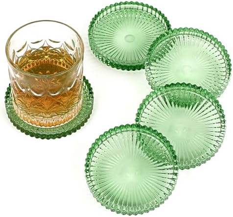 Modern Clear Coaster Set of 5- Glass Coasters for Drinks, Clear Green by Unknown