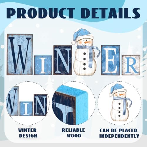 Threehoney 6 Pcs Winter Wood Block Signs, Snowman Table Decor - Image 3